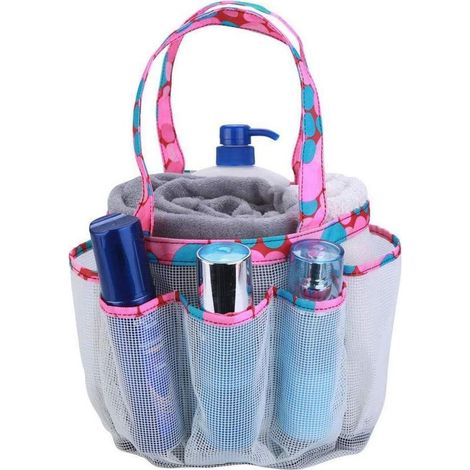 Sac de douche portable en maille pour dortoir d'étudiant de salle de bain - Grand sac de douche pour salle de sport de camping (Blanc)