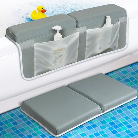 Tappetino da bagno con poggiagomiti, tappetino antiscivolo e supporto per gomiti per il bagnetto del bambino, tappetino da bagno con borsa portaoggetti, asciugatura rapida (1/5)