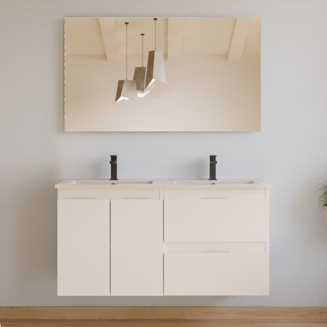 Meuble de salle de bain 120cm double vasque - 2 portes et 2 tiroirs - blanc mat - ROSIE