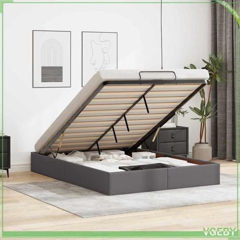 Cadre de lit ottoman - 3310807 - Similicuir gris - 140 x 200 cm - Rangement sous-lit hydraulique (1/5)