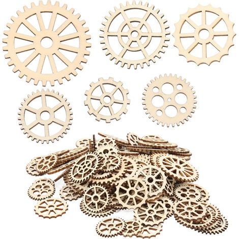 120 Stück leichte, dekorative Holzzahnräder, runde Holzscheiben-Ornamente (1/5)