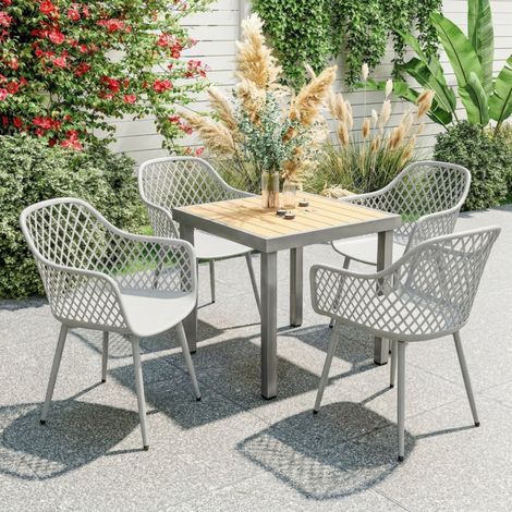 Set sedie giardino 4 pezzi in plastica e metallo grigio OKMYHOME (1/5)