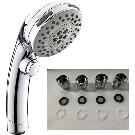 Pommeau de douche chromé électrolytique avec bouton d'arrêt, pommeau de douche à main, pommeau de douche + connecteur KMGT, 1 pièce (1/5)