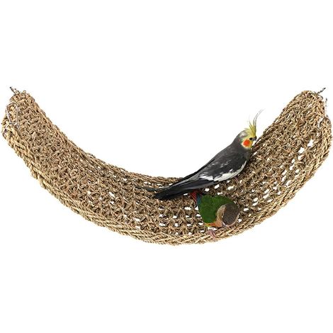 Hamac à Oiseaux avec Crochets, Filet Tissé en Jonc de Mer Naturel, Accessoires de Cage à Oiseaux, Corde d'Escalade, Jouets à Mâcher pour Calopsitte, Hamster (1/5)