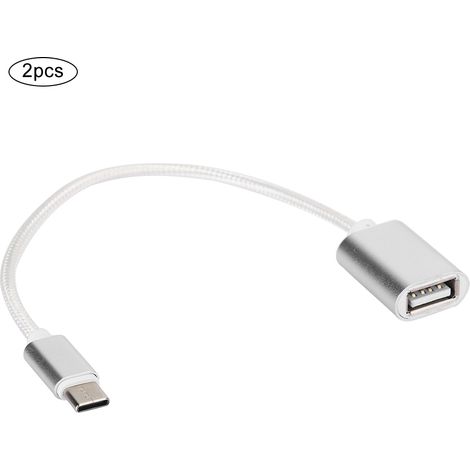 Lot de 2 câbles USB Type-C, boîtier USB, lecteur de cartes et clé USB, adaptateur OTG (argenté) (1/5)