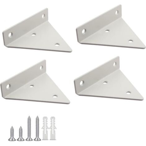 4 Pièces Supports à Tablettes Flottantes Support D'étagère en Triangle en Métal Flottant Equerre Etagere Mural Dissimulés Avec 16 vis pour Déco Salon, Chambre, Salle de Bain - Blanc