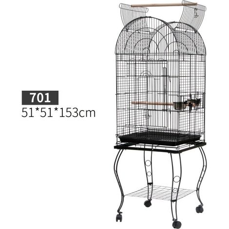 Voliera Gabbia per Uccelli e Canarini 51x51x153 cm con Ruote in Metallo Nero (1/5)