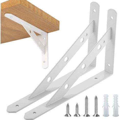 Lot de 2 équerres d'étagère triangulaires robustes à angle droit - Supports d'étagère murale de 20,3 cm et 30,5 cm (blanc, 300 mm x 188 mm x 25 mm) (1/5)