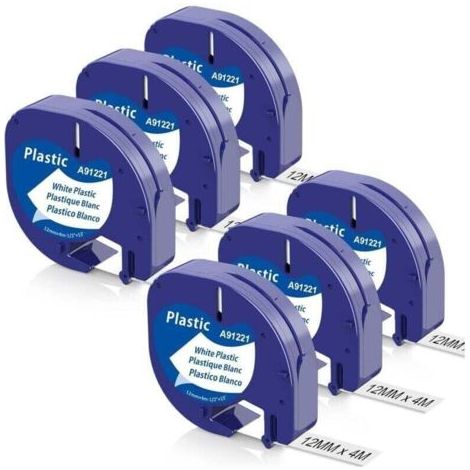 6X Compatible Dymo Ruban 12mm x 4m pour Dymo Letratag XR LT-100H LT-100T Letratag 200B Étiqueteuse, Recharge Dymo Letratag Rruban Plastique Noir sur blanc-- (1/5)