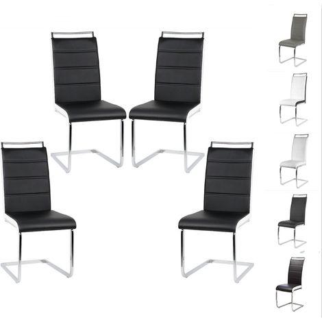 Hofuton Chaises Salle à Manger Lot de 4 Chaises Pied Luge, Noir/Blanc (1/5)