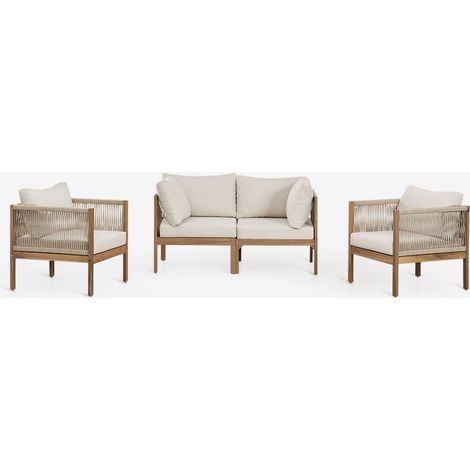 Conjunto de jardín con sofá modular de 2 piezas con reposabrazos y 2 sillones en madera de acacia Branson SKLUM (1/5)