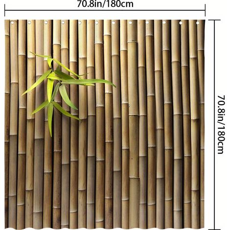 Rideau de douche 1 pièce, imprimé, rideau de douche motif feuille de bambou, avec crochet (180180CM) (1/5)