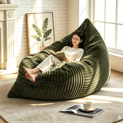 Canapé-Pouf convertible en velours côtelé pour Adultes – Espace de détente familial pour salon, chambre, lecture, sieste et loisirs – Dimensions 180 × 125 cm – Vert (1/5)