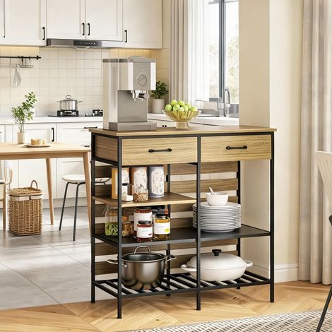 Buffet de cuisine 90 cm avec 2 tiroirs et 3 étagères ouvertes (1/5)