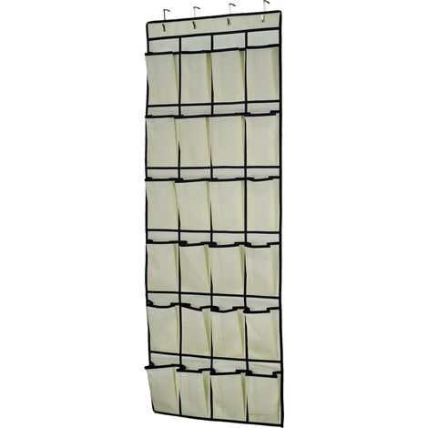 Organisateur de chaussures à suspendre à la porte, 24 grandes poches en filet et 4 crochets pour le rangement des chaussures dans une penderie de chambre, 59 x 21,6 cm, blanc (1/5)