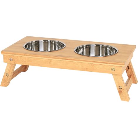 lionto Futterstation aus Bambus, höhenverstellbarer Napfständer mit 2 Edelstahlnäpfen, umweltfreundlich & ergonomisch (2×0,7 L)