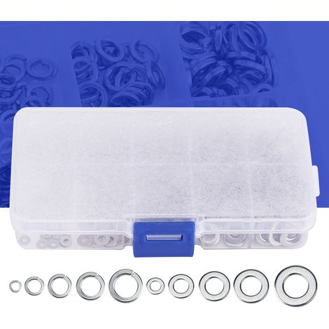 Assortiment de 300 rondelles plates en acier inoxydable M2 à M6, avec étui en plastique (1/5)