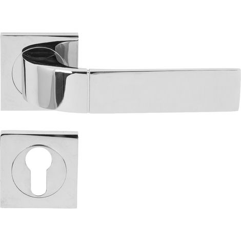 DOMINO Poignée de porte FOKUS-QR M6 PZ Poignée avec plaque PZ pour cylindre profilé Chromé brillant (1/5)
