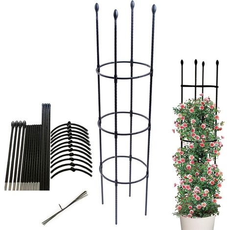 Obelisco de jardín, soporte para plantas trepadoras, jaula estable para tomates, enrejado de jardín para escalar verduras y flores y jaula para cultivo de frutas, apto para jardín, balcón (1/5)