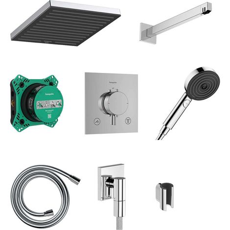 Hansgrohe Pulsify E - Brauseset mit Unterputz-Thermostat, mit Einbaukörper, 26x26 cm, EcoSmart, Chrom 24625000 (1/5)