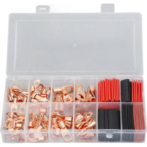 150-teiliges Set Kabelschuhe, Schrumpfschläuche, verdickte Kupfer-Batteriekabelenden, Klemmverbinder