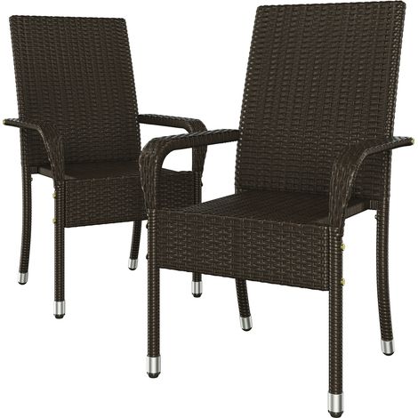 Homevive Juego de 2 Sillas de Jardín de Ratán Sillas de Comedor para Exterior con Respaldo Alto y Reposabrazos para Terraza Patio Marrón