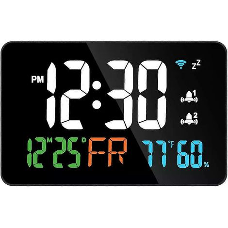 Horloge de bureau Tuya WiFi avec calendrier, thermomètre et hygromètre intelligents, affichage LED numérique et auto-calibration WiFi. (1/4)