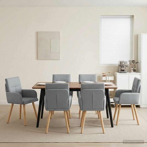 Lot de 6 chaises de salle à manger en tissu polyester gris clair avec accoudoirs - PANGIVO (1/5)