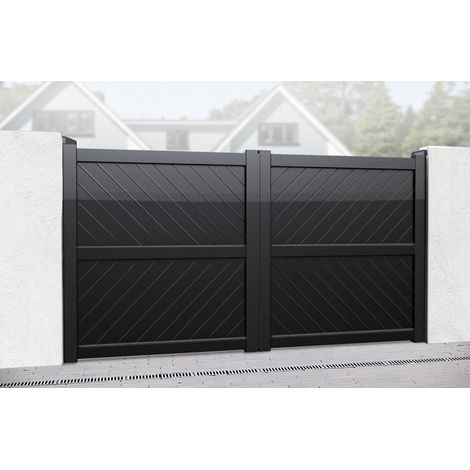 Double Swing Gate 3750x2000mm Black - Diagonal Solid Infill and Flat Top