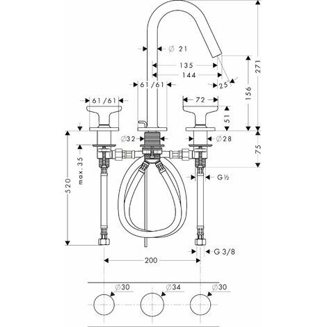 Hansgrohe AXOR Citterio M Mélangeur lavabo 3 trous AXOR M 160 avec poignées étoile, rosaces et vidage pop-up, Coloris: chrome - 34135000 (1/3)