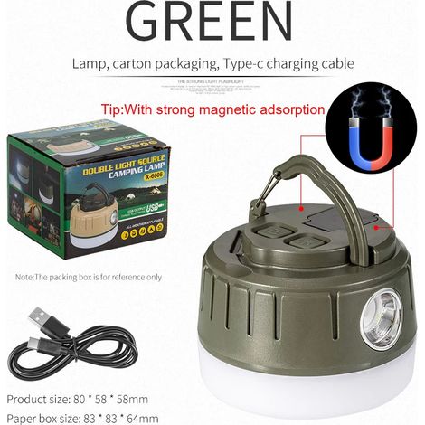 Lampe de camping LED portable (verte) - Lampe de secours multi-sources lumineuses - Extérieure - Avec crochet et aimant (1/3)