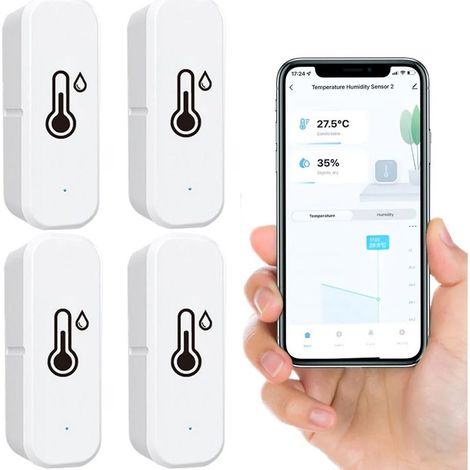 Set mit 4 intelligenten WLAN-Thermometer-Hygrometern, hochpräzise Temperatur- und Feuchtigkeitsmessung, Fernsteuerung über die TUYA-App, kein Hub erforderlich, Alexa-kompatibel (1/5)