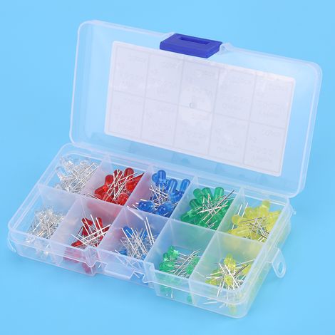 200-teiliges Sortiment an 3 mm und 5 mm großen, rot, gelb, weiß, grün und blau leuchtenden LED-Dioden (Lichtset) (1/5)