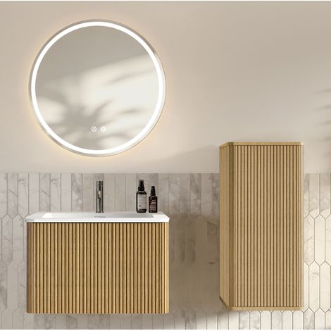 Meuble salle de bain 60 cm en MDF couleur chêne, avec rangement moderne FloraGrace (1/5)