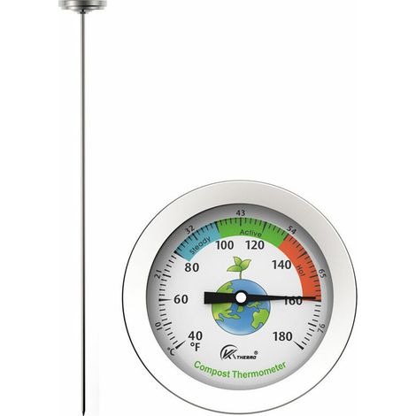 Green Mobility-Thermomètre à compost – Thermomètre à cadran en acier inoxydable pour compostage maison et jardin – Diamètre 54 mm Cadran C & F, sonde de température 500 mm Accélérateur de compost (1/5)