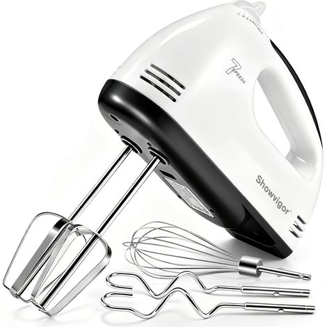 Batteur Electrique Cuisine 300W, 7 Vitesses Réglables  Fouet Electrique Portable avec 1 Fouet 2 Batteurs et 2 Crochets en Acier Inoxydable, Idéal pour Gâteaux Confitures et Crème (1/5)