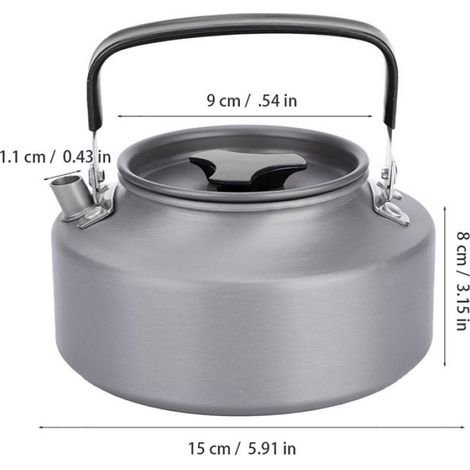 Théière en aluminium 1,1 L avec poignée noire, adaptée pour le camping, la randonnée et la cuisine quotidienne (1/5)