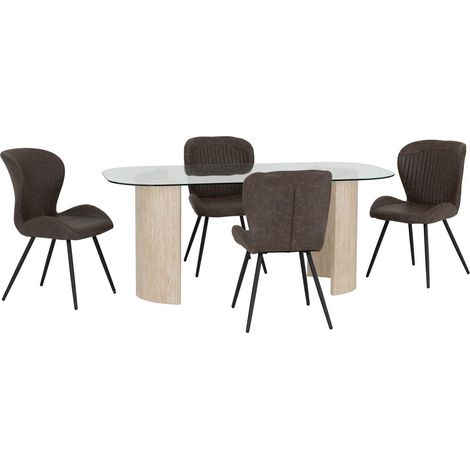 Modena Dining Table and Quebec Chairs Set - L90 x W75.5 x H180 cm - Clear/Cream/Brown