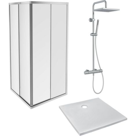 Receveur douche JACOB DELAFON Ipso 90 x 90 + paroi porte d'angle coulissante + colonne douche (1/5)