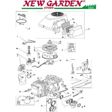 Esploso spaccato motore serie tre trattorino rasaerba Castelgarden TRE 702 43 ASTA COLLEGAMENTO