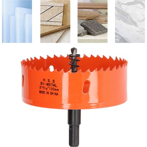 La scie cloche bimétallique HSS avec un mandrin robuste est utilisée pour fabriquer des plaques de cornhole, du bois, du PVC, des plaques de plâtre, de l'aluminium et du métal (3-15/16"). (1/5)