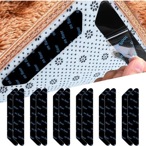 Bardusch-Lot de 12 rubans adhésifs antidérapants réutilisables et lavables, pour coins de tapis sur sols durs (1/5)