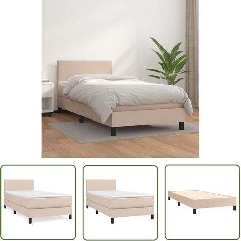 The Living Store Boxspringbett Matratze Cappuccino-Braun 100x200cm Kunstleder - Boxspringbett - Doppelbett - Bettenrahmen - Kunstlederbett - Capucchino Braun (1/5)