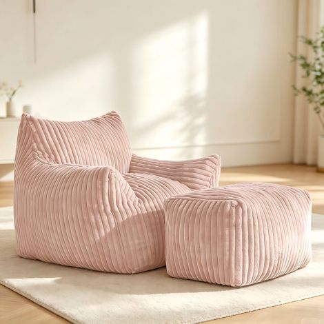 Fauteuil-Pouf relax profil courbé – Garnissage mousse haute résilience – Soutien ergonomique 5 zones – Idéal petit espace – 103 × 90 × 70 cm – Rose (1/5)