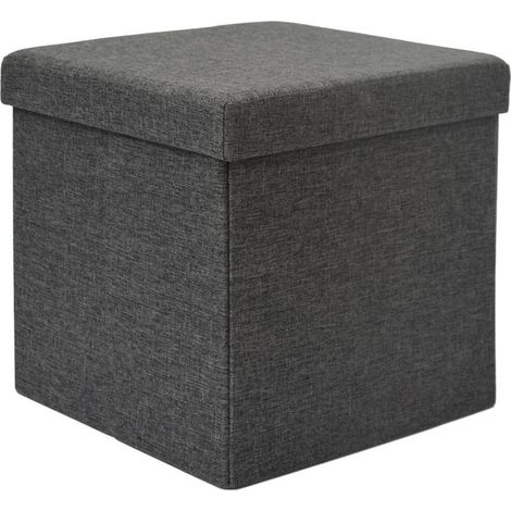 Poufs 38cm avec coffre de rangement 42L Repose-pieds en forme de cube avec couvercle amovible rembourré Bouts de canapé pliant Tabouret Gris Foncé (1/5)