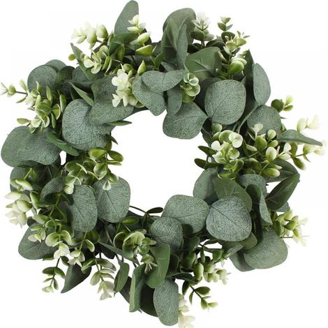 Guirlande De Feuilles D'eucalyptus - Artificielle En Tissu Soyeux Et PE - Pour Porte Mur Fenêtre Intérieur Extérieur - Diamètre 33 Cm - 1 Pièce (1/5)