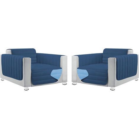 Coppia Set 2 Copripoltrona Salva Poltrona Universale Imbottito Morbido Double Face Elegante - Blu
