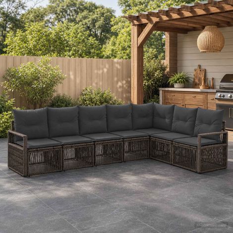 vidaXL Set Divano da Giardino 7 pz Grigio polyrattan (1/5)