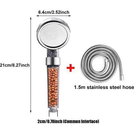 (Petit flexible) Pommeau de douche anticalcaire filtrant en ABS haute pression, économe en eau, avec billes filtrantes pour salle de bain (1/5)