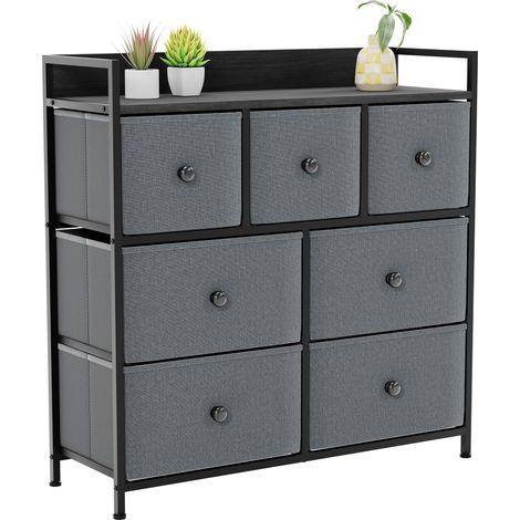 Chorley 7 Drawer Fabric Chest of Drawers Metal Frame Bedroom Living Room Storage, Grey-&-Black